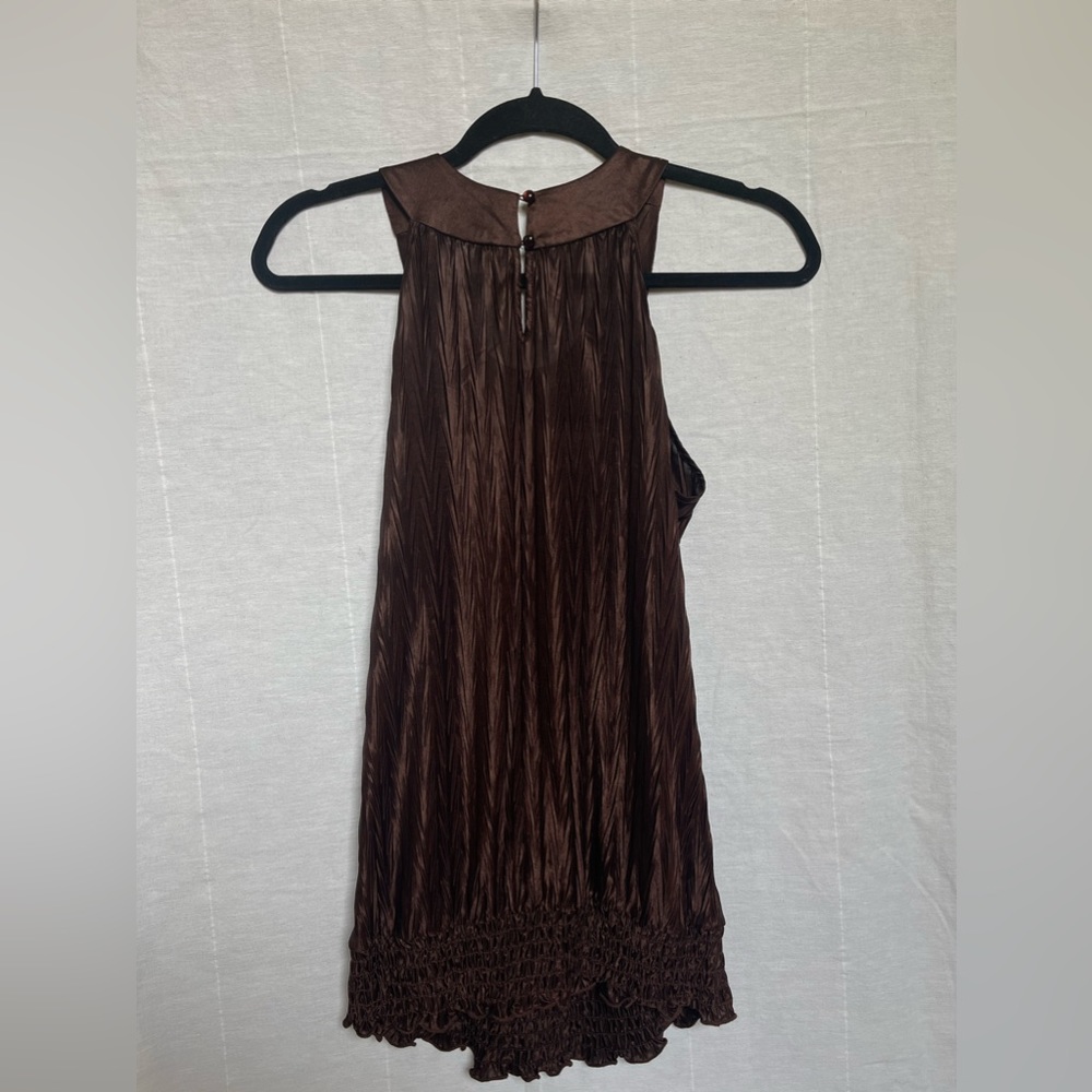 Vintage beaded Tanktop halter brown silky women’s size medium summer - Picture 5 of 9